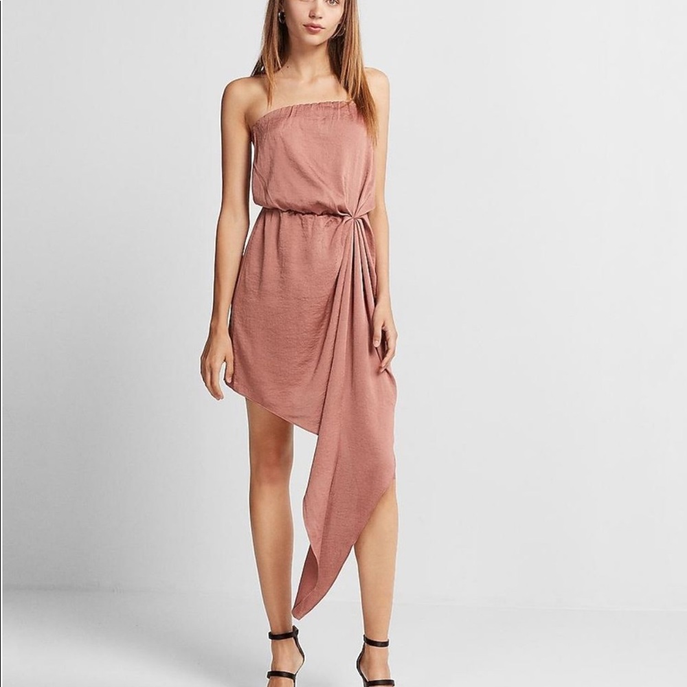 Express Strapless Asymmetrical Hem Dress